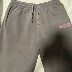 White Fox Boutique Gray Sweatpants with Pink Logo